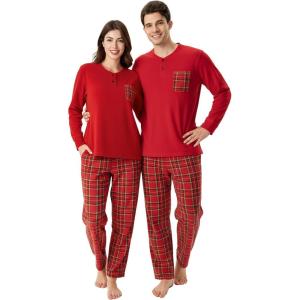 imageDAVID ARCHY Cozy Christmas Pajamas for Couples Ultra Soft Warm Fleece Winter Pjs Sets Men Women Plaid Loungewear with PocketsRed Top  Checkered Pants