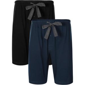 imageDAVID ARCHY Mens 2 Pack Soft Comfy Cotton Knit Sleep Shorts Lounge Wear Pants with Pockets S BlackNavy Blue