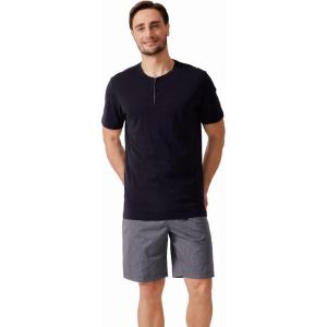 imageDAVID ARCHY Mens Cotton Short Henley Sleepwear Pajamas Soft Comfortable Classic ButtonDown Woven Summer Set S BlackBlack Stripe