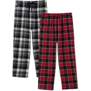 imageDAVID ARCHY Mens Flannel Pajama Pants Soft Plaid Cotton Pajama Pants with Pockets Lightweight 2PackBlack Grey White Plaid Red Green Plaid