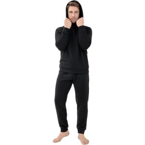 imageDAVID ARCHY Mens Fleece Hooded Pajama Set Soft Long Sleeve Loungewear Comfortable Sweatshirts ampamp Pajama Pants PJ Sets for menBlack