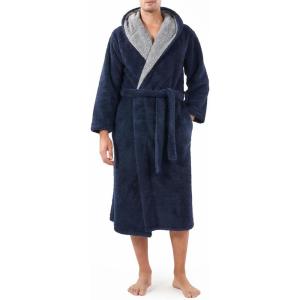 imageDAVID ARCHY Mens Hooded Robe Soft Coral Fleece Microfiber BathrobeA2  Navy Blue  Shu Velveteen