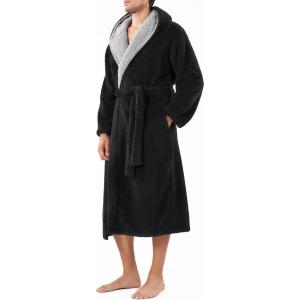 imageDAVID ARCHY Mens Hooded Robe Soft Coral Fleece Microfiber BathrobeA3  Black Shu Velveteen