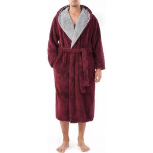 imageDAVID ARCHY Mens Hooded Robe Soft Coral Fleece Microfiber BathrobeA5  Red Shu Velveteen