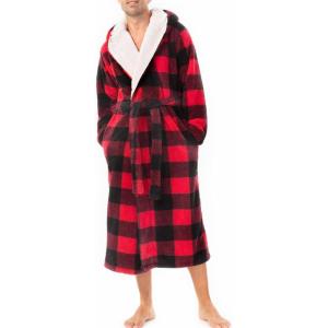 imageDAVID ARCHY Mens Hooded Robe Soft Coral Fleece Microfiber BathrobeA6  Red Grid Shu Velveteen