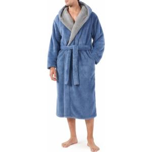 imageDAVID ARCHY Mens Hooded Robe Soft Coral Fleece Microfiber BathrobeA7  Light Blue Shu Velveteen