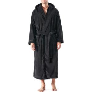 imageDAVID ARCHY Mens Hooded Robe Soft Coral Fleece Microfiber BathrobeB1  Black