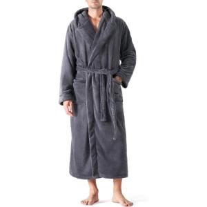 imageDAVID ARCHY Mens Hooded Robe Soft Coral Fleece Microfiber BathrobeB2  Dark Gray