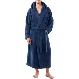 imageDAVID ARCHY Mens Hooded Robe Soft Coral Fleece Microfiber BathrobeB3  Navy Blue