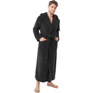 imageDAVID ARCHY Mens Hooded Robe Soft Coral Fleece Microfiber BathrobeBlack