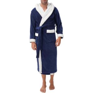 imageDAVID ARCHY Mens Hooded Robe Soft Coral Fleece Microfiber BathrobeC1  Dark Bluedouble Bonded Velvet