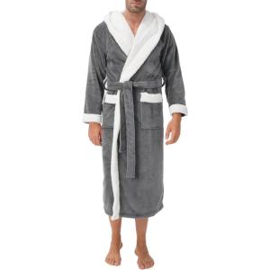 imageDAVID ARCHY Mens Hooded Robe Soft Coral Fleece Microfiber BathrobeC2  Dark Greydouble Bonded Velvet