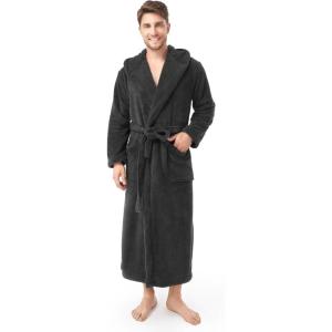 imageDAVID ARCHY Mens Hooded Robe Soft Coral Fleece Microfiber BathrobeDark Gray