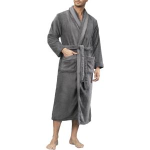 imageDAVID ARCHY Mens Hooded Robe Soft Coral Fleece Microfiber BathrobeDark Grayc