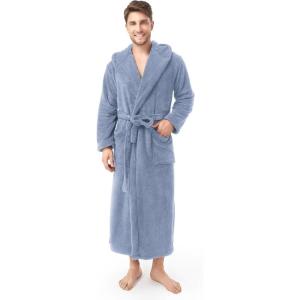 imageDAVID ARCHY Mens Hooded Robe Soft Coral Fleece Microfiber BathrobeWater Blue