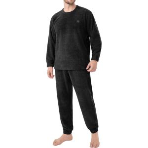 imageDAVID ARCHY Mens Pajamas Set Ultra Soft Fleece Sleepwear with Roomy Pockets Cozy Winter Loungewear for Cold WeatherBlack