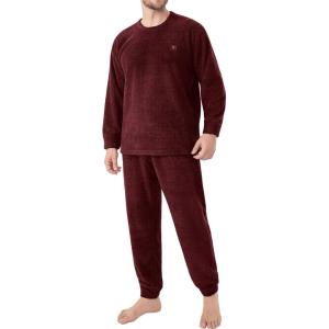 imageDAVID ARCHY Mens Pajamas Set Ultra Soft Fleece Sleepwear with Roomy Pockets Cozy Winter Loungewear for Cold WeatherWine Red
