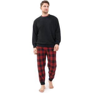 imageDAVID ARCHY Mens Pajamas Set UltraSoft Fleece Pajamas Warm Sleepwear Long Sleeve Lounge Set with PocketsBlack  Christmas Plaid