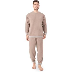 imageDAVID ARCHY Mens Pajamas Set UltraSoft Fleece Pajamas Warm Sleepwear Long Sleeve Lounge Set with PocketsCamel