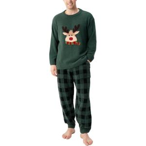 imageDAVID ARCHY Mens Pajamas Set UltraSoft Fleece Pajamas Warm Sleepwear Long Sleeve Lounge Set with PocketsGreen  Christmas Elk