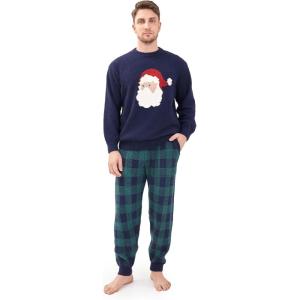 imageDAVID ARCHY Mens Pajamas Set UltraSoft Fleece Pajamas Warm Sleepwear Long Sleeve Lounge Set with PocketsNavy Blue  Christmas Pattern