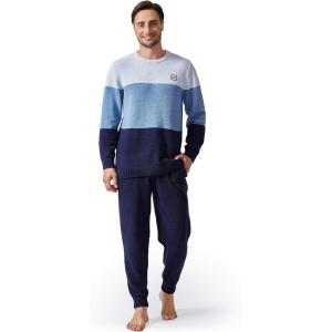 imageDAVID ARCHY Mens Pajamas Set UltraSoft Fleece Pajamas Warm Sleepwear Long Sleeve Lounge Set with PocketsNavy Blue  Gradient Color