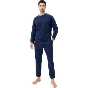 imageDAVID ARCHY Pajamas for Men Warm Pajamas Set Soft Cotton Men Sleepwear Winter Long Sleeve Top ampamp Bottoms PJsNavy Bule