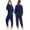 imageDAVID ARCHY Fleece Pajamas for Women Warm Fuzzy Winter Cozy Soft Comfy Long Sleeve 2 Peices Pj Sets Sleepwear LoungewearVnavy Blue