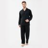 imageDAVID ARCHY Mens Pajamas Set Soft Cotton Notched Collar Pajamas for Men Long Sleeve Mens Sleepwear with Pockets ampamp Front FlyBlack  Waffle Polyester Fabric No Fly