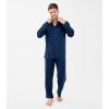 imageDAVID ARCHY Mens Pajamas Set Soft Cotton Notched Collar Pajamas for Men Long Sleeve Mens Sleepwear with Pockets ampamp Front FlyNavy Bule  Stretch Polyester No Fly