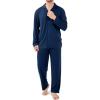 imageDAVID ARCHY Mens Pajamas Set Soft Cotton Notched Collar Pajamas for Men Long Sleeve Mens Sleepwear with Pockets ampamp Front FlyNavy Bule  Stretch Polyester No Fly