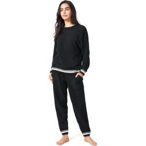 imageDAVID ARCHY Fleece Pajamas for Women Warm Fuzzy Winter Cozy Soft Comfy Long Sleeve 2 Peices Pj Sets Sleepwear LoungewearRoundblack