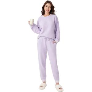 imageDAVID ARCHY Fleece Pajamas for Women Warm Fuzzy Winter Cozy Soft Comfy Long Sleeve 2 Peices Pj Sets Sleepwear LoungewearRoundlavender Purple