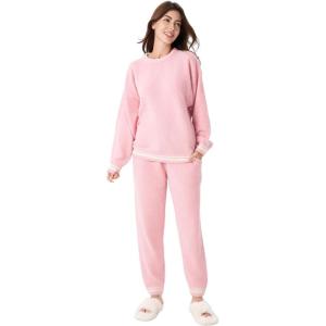 imageDAVID ARCHY Fleece Pajamas for Women Warm Fuzzy Winter Cozy Soft Comfy Long Sleeve 2 Peices Pj Sets Sleepwear LoungewearRoundmacaron Pink