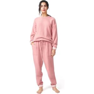 imageDAVID ARCHY Fleece Pajamas for Women Warm Fuzzy Winter Cozy Soft Comfy Long Sleeve 2 Peices Pj Sets Sleepwear LoungewearRoundpink