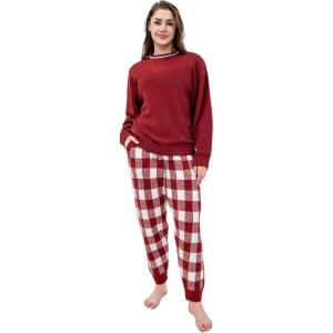 imageDAVID ARCHY Fleece Pajamas for Women Warm Fuzzy Winter Cozy Soft Comfy Long Sleeve 2 Peices Pj Sets Sleepwear LoungewearRoundred