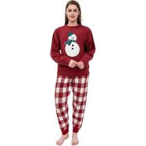imageDAVID ARCHY Fleece Pajamas for Women Warm Fuzzy Winter Cozy Soft Comfy Long Sleeve 2 Peices Pj Sets Sleepwear LoungewearRoundsnowmen