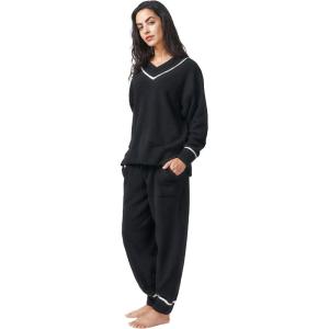 imageDAVID ARCHY Fleece Pajamas for Women Warm Fuzzy Winter Cozy Soft Comfy Long Sleeve 2 Peices Pj Sets Sleepwear LoungewearVblack