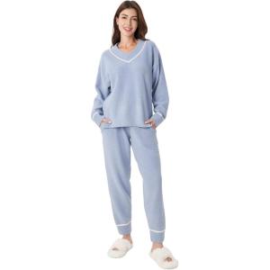 imageDAVID ARCHY Fleece Pajamas for Women Warm Fuzzy Winter Cozy Soft Comfy Long Sleeve 2 Peices Pj Sets Sleepwear LoungewearVblue Blizzard