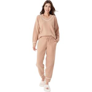 imageDAVID ARCHY Fleece Pajamas for Women Warm Fuzzy Winter Cozy Soft Comfy Long Sleeve 2 Peices Pj Sets Sleepwear LoungewearVlight Brown