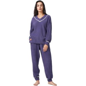imageDAVID ARCHY Fleece Pajamas for Women Warm Fuzzy Winter Cozy Soft Comfy Long Sleeve 2 Peices Pj Sets Sleepwear LoungewearVpurple