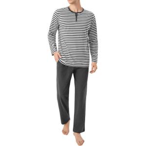 imageDAVID ARCHY Mens Pajamas Set Soft Cotton Long Sleeve Sleepwear Comfy Loungewear Pjs with PocketsHeather Black