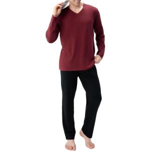 imageDAVID ARCHY Mens Pajamas Set Soft Cotton Long Sleeve Sleepwear Comfy Loungewear Pjs with PocketsMaple Leaf Red