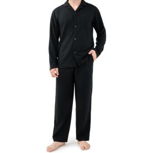imageDAVID ARCHY Mens Pajamas Set Soft Cotton Notched Collar Pajamas for Men Long Sleeve Mens Sleepwear with Pockets ampamp Front FlyBlack  Waffle Polyester Fabric No Fly