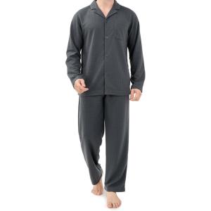 imageDAVID ARCHY Mens Pajamas Set Soft Cotton Notched Collar Pajamas for Men Long Sleeve Mens Sleepwear with Pockets ampamp Front FlyDark Grey  Waffle Polyester Fabric No Fly
