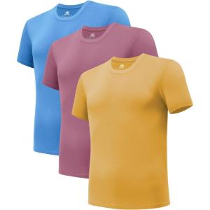 imageDAVID ARCHY Mens Undershirt Bamboo Rayon MoistureWicking Crewneck TShirts Stretch Tees for Men 3 or 5 PackD1  Crewneck  Parisian BlueDusky OrchidGold