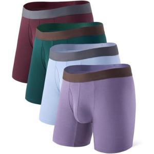 imageDAVID ARCHY Mens Boxer Briefs Rayon Made From Bamboo Breathable Soft Underwear Support Pouch Underwear for Men 4 PackDark GreenPurpleDark PurpleLight Blue