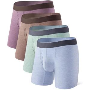 imageDAVID ARCHY Mens Boxer Briefs Rayon Made From Bamboo Breathable Soft Underwear Support Pouch Underwear for Men 4 PackGray PurpleBrownGreenLight Blue