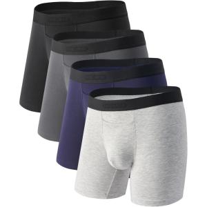 imageDAVID ARCHY Mens CoreComfort Pouch Boxer Briefs Underwear with Easy Access Fly Breathable Bamboo Rayon Underwear 4PackBlackDark GrayNavy BlueHeather Gray