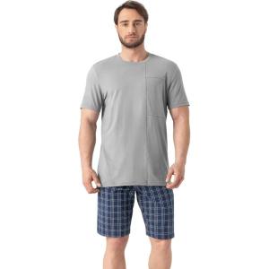 imageDAVID ARCHY Mens Cotton Pajama Set Top ampamp Bottom Sleepwear PJs S GrayNavy Blue Grid